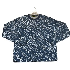 Auth Versace Jeans Sweatshirt Blue AOP Logo Monogram SZ M  Italy